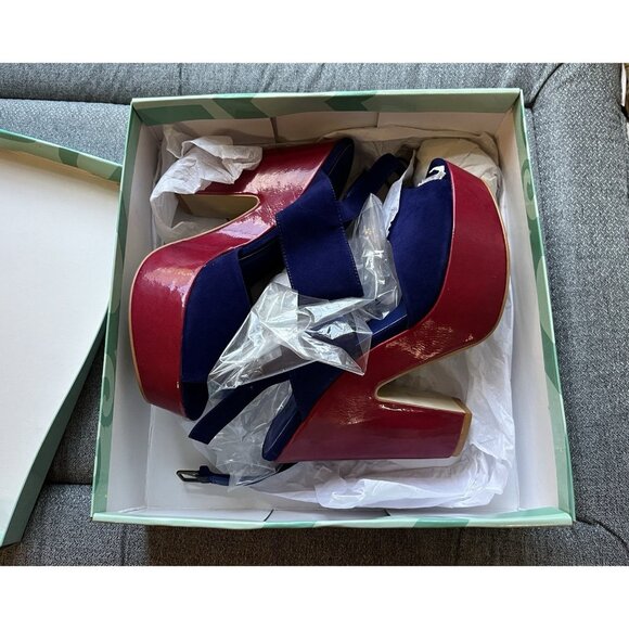 Madeline Girl WOMENS 7.5 Platform Twiggy Sandals Blue Velvet 70s Mod Retro Disco - Picture 3 of 16